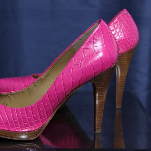 Nine West Hot Pink Snake Skin Textured Platform Heels 8.5 - Picture 4 of 4